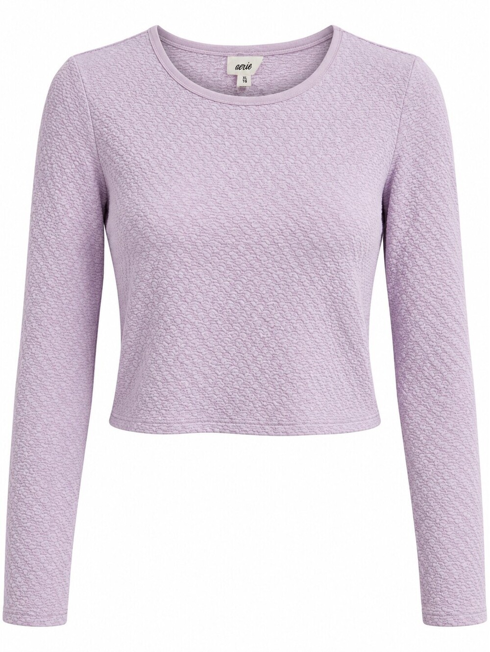 Aerie Womenโs XL Lavender Textured Cropped Long Sleeve Stretch Top